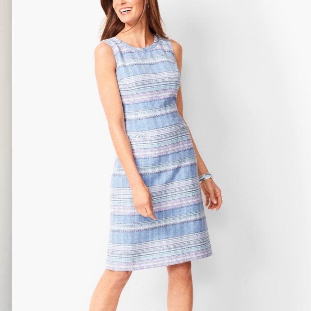 Talbots Blue Striped Tweed Sleeveless Shift Dress Size 12